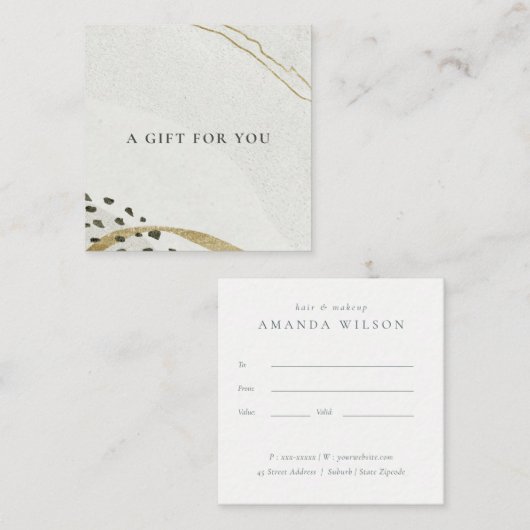 抽象芸術アイボリー金ゴールドグレーストーンギフト証明書 スクエア名刺 (正面/裏面)