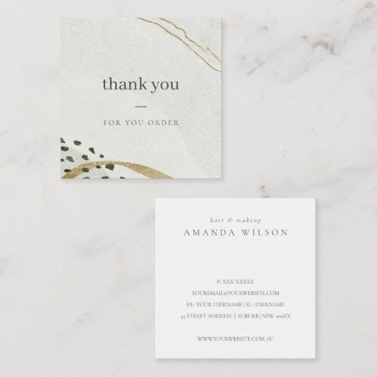 抽象芸術アイボリー金ゴールドストーンありがとうご注文 スクエア名刺 (正面/裏面)