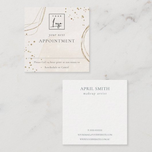 抽象芸術アイボリー金ゴールドロゴアポイントメントアラーム スクエア名刺 (正面/裏面)