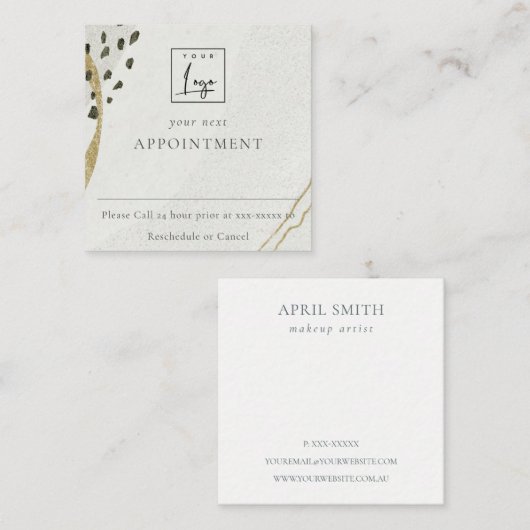 抽象芸術アイボリー金ゴールドロゴアポイントメントアラーム スクエア名刺 (正面/裏面)