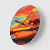 抽象芸術アウトバック砂漠の風景のアート#3 ラウンド壁時計 (傾斜)