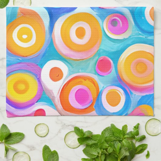 抽象芸術アカラフルート円NAMEおもしろい キッチンタオル (折り畳み)