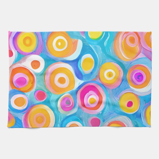 抽象芸術アカラフルート円NAMEおもしろい キッチンタオル (横)