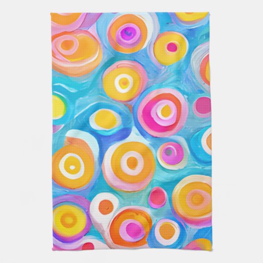 抽象芸術アカラフルート円NAMEおもしろい キッチンタオル (縦)