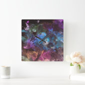 抽象芸術アカラフルート宇宙星雲 スクエア壁時計 (ホーム)