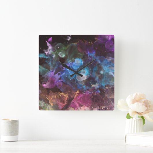 抽象芸術アカラフルート宇宙星雲 スクエア壁時計 (ホーム)