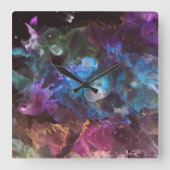 抽象芸術アカラフルート宇宙星雲 スクエア壁時計 (正面)