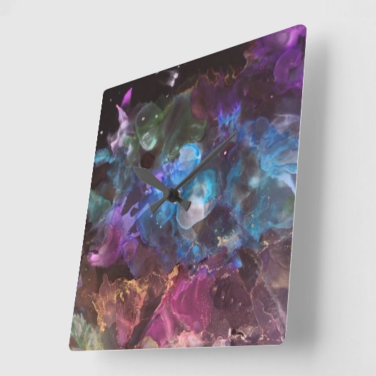 抽象芸術アカラフルート宇宙星雲 スクエア壁時計 (傾斜)