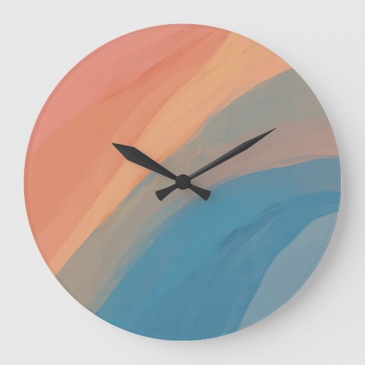 抽象芸術アカラフルート水彩ピンクブルー ラージ壁時計 (正面)