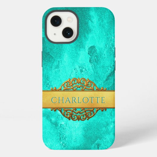 抽象芸術アクアと金ゴールド名 iPhoneケース (裏面)
