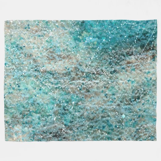 抽象芸術アクアウォーターカラーフローリッシュ60"x80" フリースブランケット (正面(横))