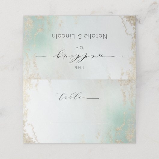 抽象芸術アクアグラデーションフェード(曇り金ゴールドグリッター) プレイスカード (外部開封)