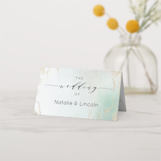 抽象芸術アクアグラデーションフェード(曇り金ゴールドグリッター) プレイスカード (裏面)