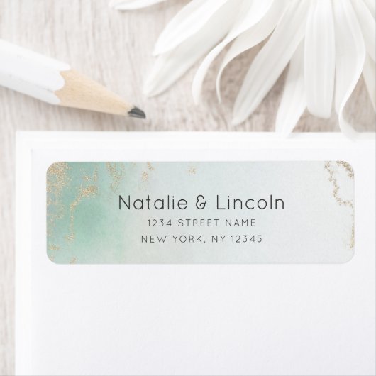 抽象芸術アクアグラデーションフェード(曇り金ゴールドグリッター) ラベル (インサイチュ)