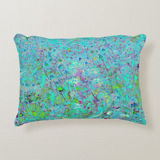 抽象芸術アクアグリーンとパープルコンフロアーガーデン アクセントクッション (正面)