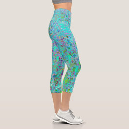 抽象芸術アクアグリーンとパープルコンフロアーガーデン カプリレギンス