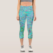 抽象芸術アクアグリーンとパープルコンフロアーガーデン カプリレギンス (正面)