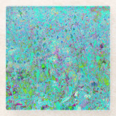 抽象芸術アクアグリーンとパープルコンフロアーガーデン ガラスコースター (正面)