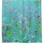 抽象芸術アクアグリーンとパープルコンフロアーガーデン シャワーカーテン (正面)