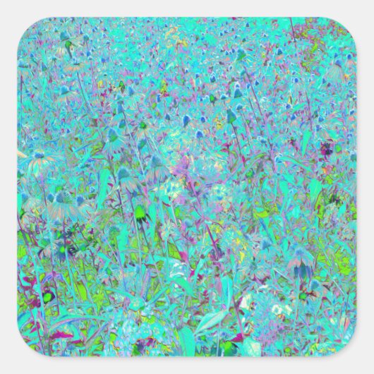 抽象芸術アクアグリーンとパープルコンフロアーガーデン スクエアシール (正面)