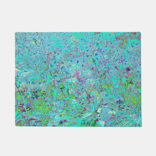 抽象芸術アクアグリーンとパープルコンフロアーガーデン ドアマット (正面)