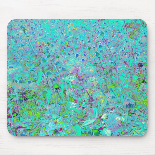 抽象芸術アクアグリーンとパープルコンフロアーガーデン マウスパッド (正面)