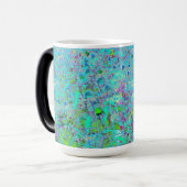 抽象芸術アクアグリーンとパープルコンフロアーガーデン モーフィングマグカップ (正面左)
