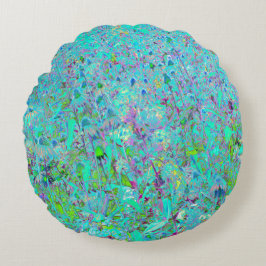抽象芸術アクアグリーンとパープルコンフロアーガーデン ラウンドクッション