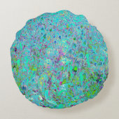 抽象芸術アクアグリーンとパープルコンフロアーガーデン ラウンドクッション (裏面)