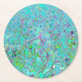 抽象芸術アクアグリーンとパープルコンフロアーガーデン ラウンドペーパーコースター