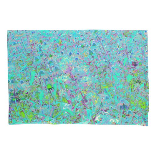 抽象芸術アクアグリーンとパープルコンフロアーガーデン 枕カバー (正面)