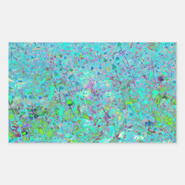 抽象芸術アクアグリーンとパープルコンフロアーガーデン 長方形シール