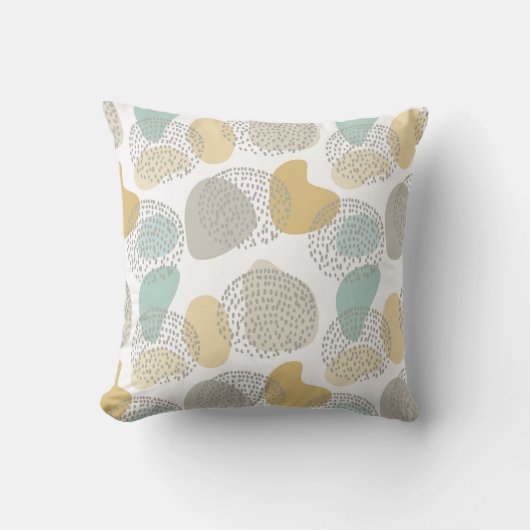 抽象芸術アクアグレイとイエローパターン クッション (正面)