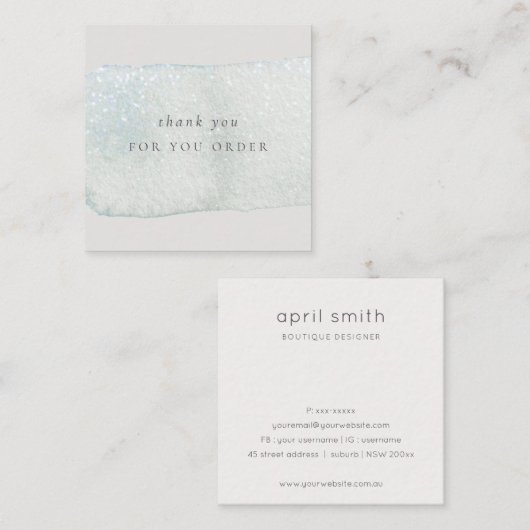 抽象芸術アクアシルバーブラシストークサンキューオーダー スクエア名刺 (正面/裏面)