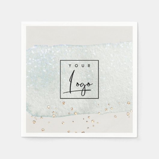 抽象芸術アクアシルバーブラシストーク水彩ロゴ スタンダードカクテルナプキン (正面)