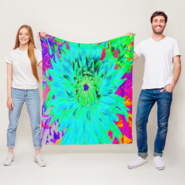 抽象芸術アクアデコレーションダリアフラワー フリースブランケット