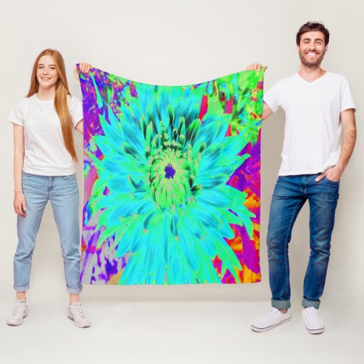 抽象芸術アクアデコレーションダリアフラワー フリースブランケット (インサイチュ)