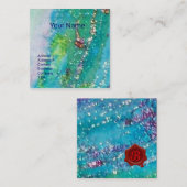抽象芸術アクアブルーティール（緑がかった色）金ゴールドきらめき赤色ワックスシール スクエア名刺 (正面/裏面)