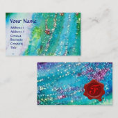 抽象芸術アクアブルーティール（緑がかった色）金ゴールドきらめき赤色ワックスシール 名刺 (正面/裏面)