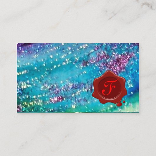 抽象芸術アクアブルーティール（緑がかった色）金ゴールドきらめき赤色ワックスシール 名刺 (裏面)