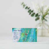 抽象芸術アクアブルーティール（緑がかった色）金ゴールドきらめき赤色ワックスシール 名刺 (スタンド正面)