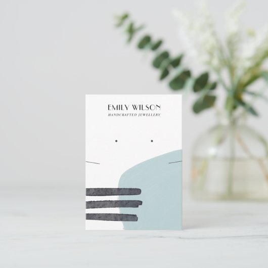 抽象芸術アクアブルーネックレスイヤリング表示カード 名刺 (スタンド正面)