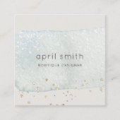 抽象芸術アクアブルーブラシストークウォーターグリッター スクエア名刺 (正面)