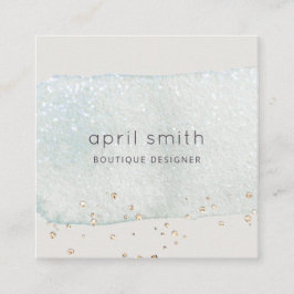 抽象芸術アクアブルーブラシストークウォーターグリッター スクエア名刺