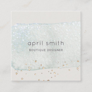 抽象芸術アクアブルーブラシストークウォーターグリッター スクエア名刺