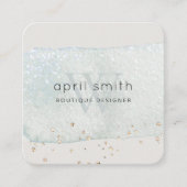 抽象芸術アクアブルーブラシストークモノグラムグリッター スクエア名刺 (正面)