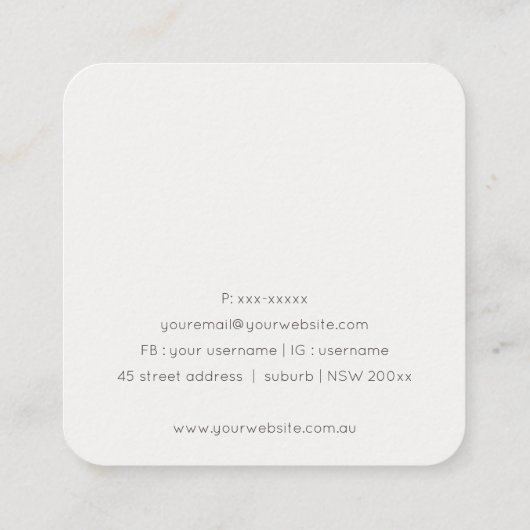 抽象芸術アクアブルーブラシストークモノグラムグリッター スクエア名刺 (裏面)