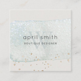 抽象芸術アクアブルーブラシストークモノグラムグリッター スクエア名刺
