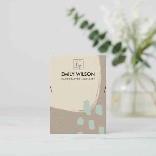 抽象芸術アクアブルーモダンクラフトネックレスディスプレイ 名刺 (スタンド正面)