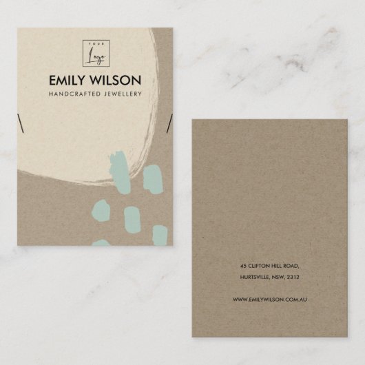 抽象芸術アクアブルーモダンクラフトネックレスディスプレイ 名刺 (正面/裏面)